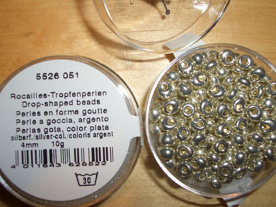 Bild: Tropfen-Rocaille opak - Silber - 4mm - 10gr Dose