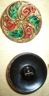 Bild: Antiker Glasknopf mit Golddekor rot-grün 28mm