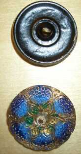 Bild: Antiker Glasknopf mit Golddekor blau-grün 28mm