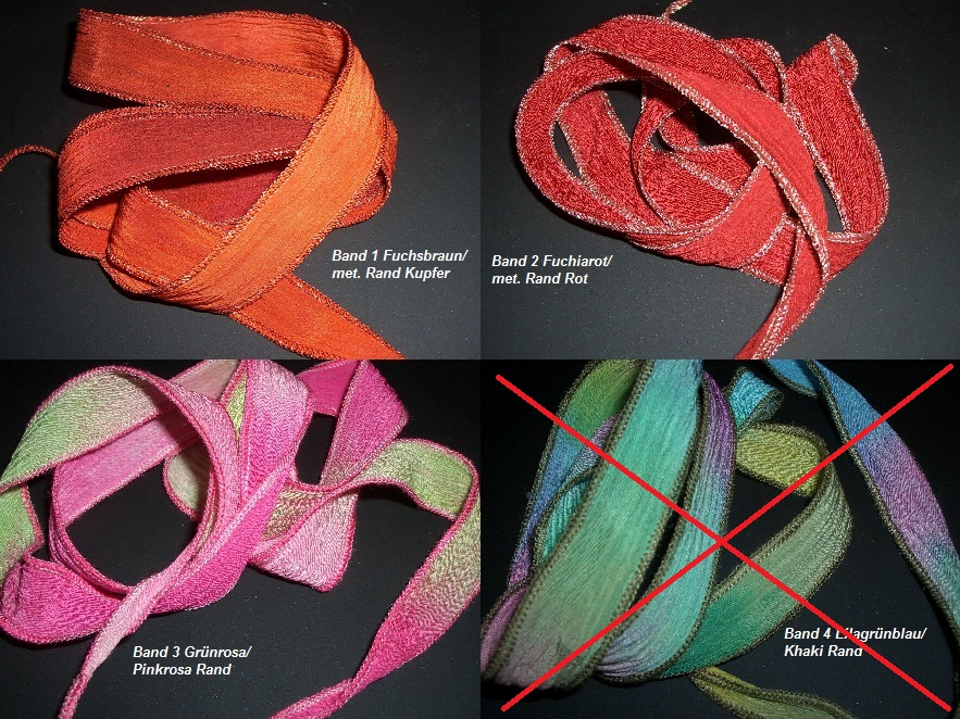Handgef&auml;rbtes Seidenband 97cm/1cm Band 1-4	